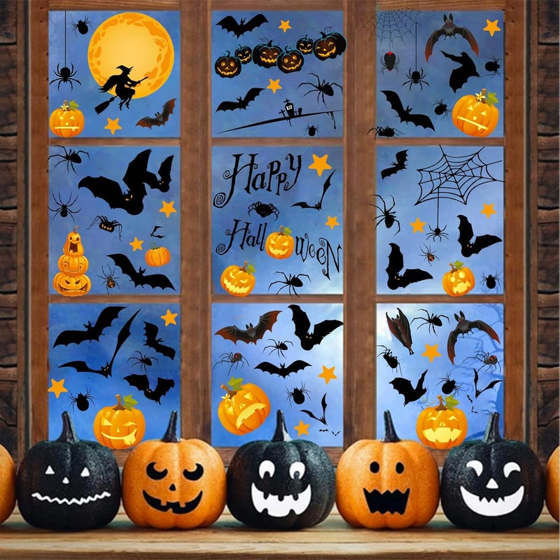 i-Beeboo Pumpkin Spider Bats Shop Window Clings for Halloween Decorations, Double Side Halloween Window Clings Decorations Removable for School Shop Home Decor/Indoor Party Decorations - Image 4